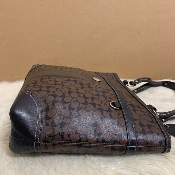 COACH Brown/Black CHELSEA Heritage Stripe Bias Signature N/S PVC Tote F15137 - Picture 13 of 16